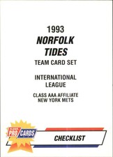 1993 Norfolk Tides Fleer/ProCards #2588 Checklist