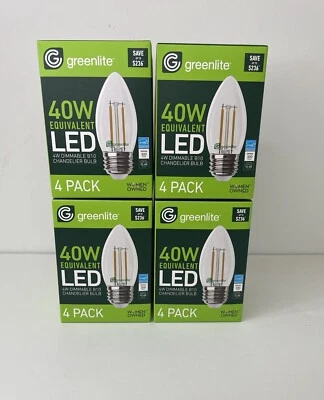 16 Greenlite LED 40w Dimmable B10 Chandelier Bulbs 4 Packs Of 4 New In Box - Image 1 of 4