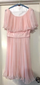 Vintage 1960s Miss Elliette Pleated Light Pink Chiffon Party Dress Size Small - Picture 1 of 7