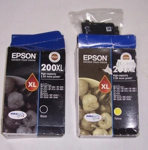 2 x Epson genuine 200XL black,yellow cartridges for WF-2540,2530,XP-400,300,200+ - Picture 1 of 1
