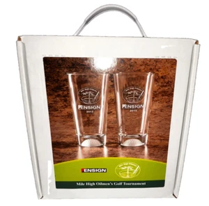 SET OF 2 -2013 Mile High Oilmens Golf Tournament Bar-ware Glasses Etched ENSIGN - Picture 1 of 18