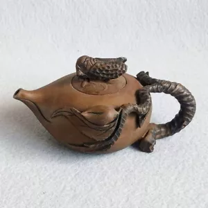 Vintage Chinese Yixing Zisha Handmade Cricket Clay Teapot 3" Tall 6" x 4" Wide - Picture 1 of 8