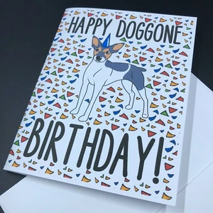Ratte Terrier Hund Happy Birthday Karte lustige Hunderasse Notizkarte für alle Altersgruppen - Bild 1 von 12