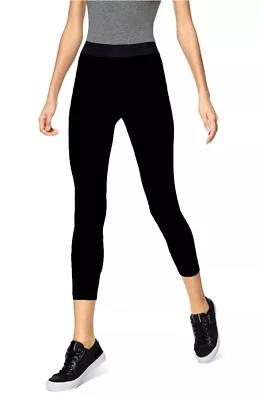 Hue Leggings Sz L Black Exposed Waistband Active Capri Workout Legging - Изображение 1 из 4