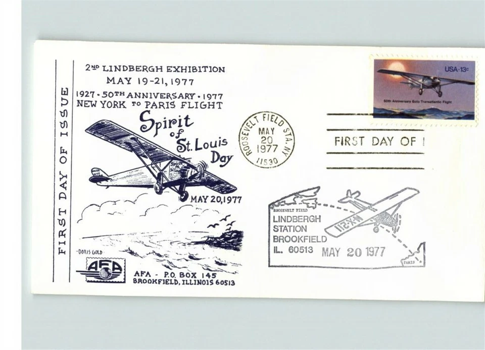 Charles LINDBERGH, Spirit of St. Louis plane, 1977 First Day of Issue by Doris G - Image 1 of 1