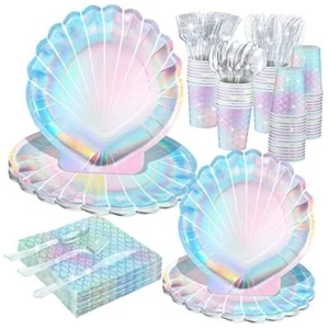 144 Pcs Mermaid Party Supplies Tableware Mermaids Themed Classic Style - Picture 1 of 7