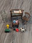 Vintage 50s Miniature Dollhouse Nursery Baby Room Lot Of Furniture & Toys