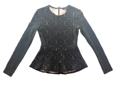 Top BCBG MAX AZRIA Nude Forrado Encaje Elástico Peplum en Negro XS Estelle Foto 1 de 4