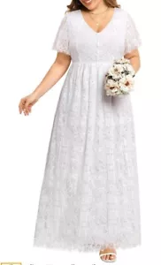 Pinup Fashion Women Plus Size Floral Lace V Neck Boho Briedesmaid Short... - Picture 1 of 4