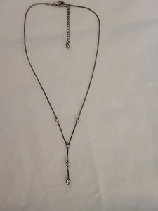 Teardrop Lariat Necklace Crystal Rhinestone Round Stainless  - Picture 1 of 9