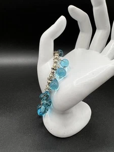 Artisan Made Blown Glass Bead Drops, Sterling Silver Beads Stretch Bracelet, 6” - Picture 1 of 6