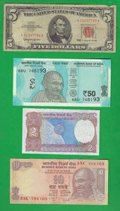 USA ( RED SEAL ) & INDIA 1963 - 2017 ~ 4 X PAPER MONEY LOT # 8894 (*-*) - Picture 1 of 2