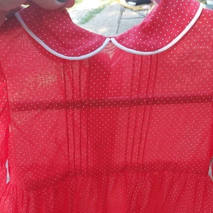 Vintage hand made Red Polka Dot girls Dress with Peter Pan Collar puff sleeves - Picture 1 of 9