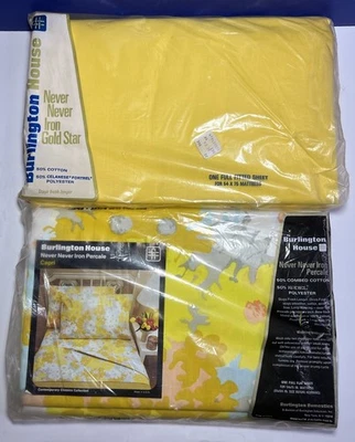 Lot: Vintage Burlington House Yellow Full Fitted Sheet & Floral Full Flat Sheet - Image 1 of 4