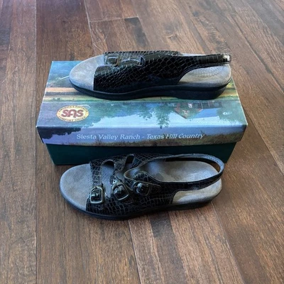 SAS Women's Trio C Black Croc Slingback Leather Comfort Sandals Size 8 M - Image 1 of 4