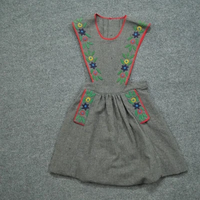 Vintage Apron Handmade Dress Girls Medium Large Grey Floral Sleeveless Skirt 60s - Image 1 of 4