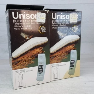 Vintage Unisonic Telefon stacjonarny Zestaw 2 Uchwyt ścienny z przyciskiem Pamięć Ponowne wybieranie - Zdjęcie 1 z 12