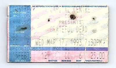 Grateful Dead Concert Ticket Stub March 17 1993 Landover Maryland Washington DC - Image 1 of 2