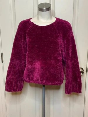 MOTH by Anthropologie Magenta Velvet Knit Cropped Sweater, Size Small - Image 1 of 4