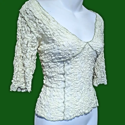 Vtg 90s Hanky Panky nubbly lace yellow green sheer fairycore top NWOT M S Y2K 3B - Image 1 of 4