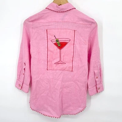Blusa Camisa Robert Graham Rosa Lino Martini Cóctel Bordada Para Mujer XS Foto 1 de 4