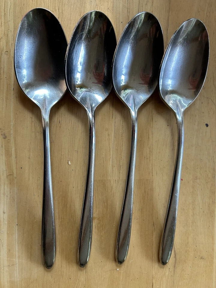 4 Pottery Barn Audrey Soup Spoons 18/8 Glossy Stainless Flatware Japan  - Image 1 of 4