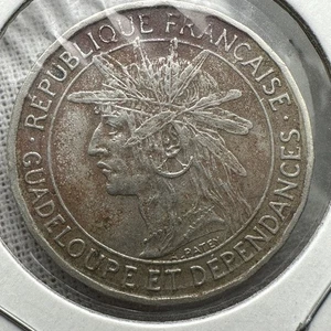 1921 France Guadeloupe 1 Franc Copper-Nickel Coin - Picture 1 of 4