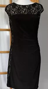 Betsy & Adam Women’s Sheath Dress Sz 14 Black Ruched Floral Embroidery Formal - Picture 1 of 16
