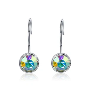 18k white gold gf made with SWAROVSKI crystal classic hook earrings dangle - Picture 1 of 8