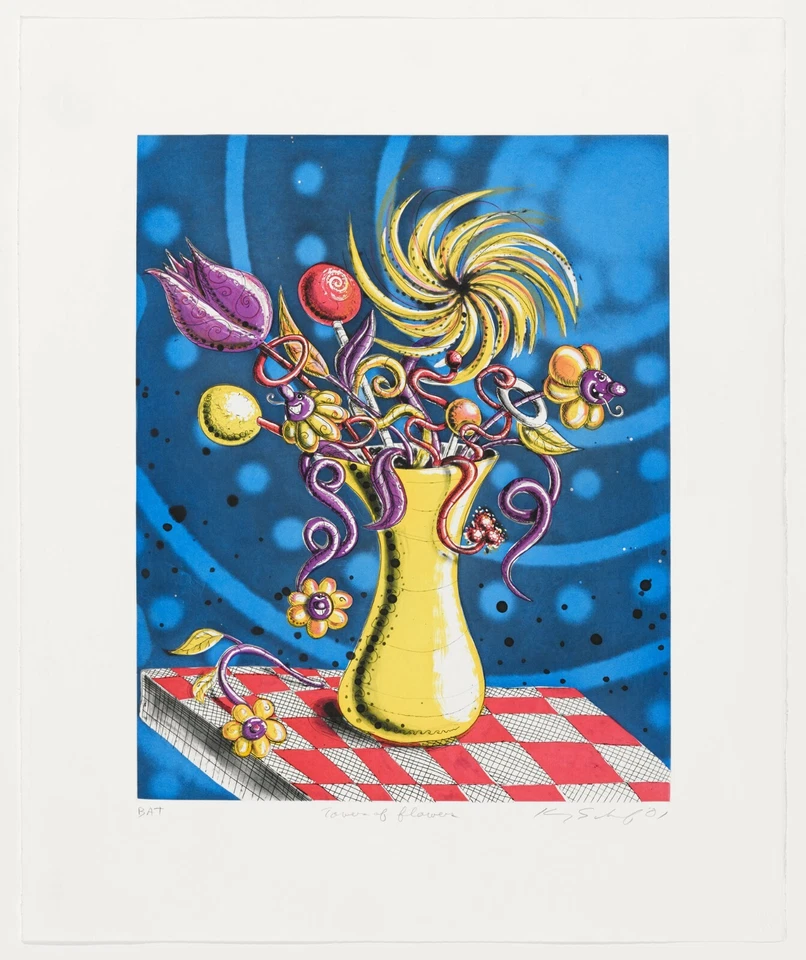 Kenny Scharf Torres de Flores 2001 LE 3/20 Impresión Artística Intaglio Rara 27,25 x 22,7 Foto 1 de 1