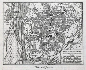 XXI sec.Antica Topografica=PLANT OF BOLZANO - BOZEN - TRENTINO. in Passepartout - Bild 1 von 1