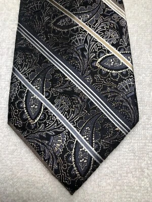 CORBATA HOMBRE PLATINO DESIGNS NEGRA CON GRIS BEIGE BLANCO 3,75 X 60 NUEVA SIN ETIQUETAS Foto 1 de 4