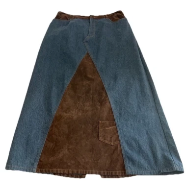 Maxi Falda Demim Años 90 Acampanada Microgamuza Insertos Forenza XL Largo Completo Retro Foto 1 de 4