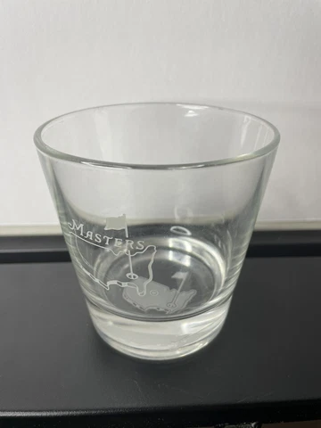 Masters Golf Old Fashioned Glass Rocks Barware Clear Glass Etched 3.75” Tall Cover