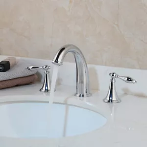 Badezimmer 3 Stück Waschtisch Waschtischarmatur Chrom Messing Doppelgriffe Wasserhahn Deckmontage - Bild 1 von 12