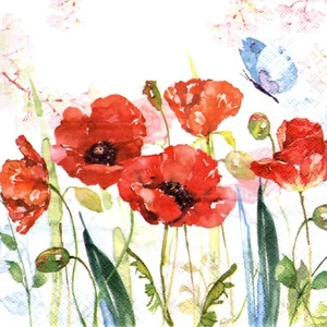 Serviettes en papier Coquelicots fleurs. Paper napkins Poppy Poppies flowers - Picture 1 of 1
