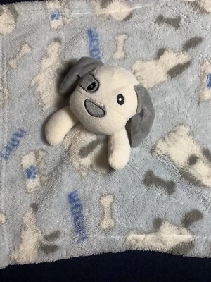 2019 Little Lad Plush Puppy Dog Woof Bones Blue Lovey Security Baby Blanket 14" - Image 1 of 4