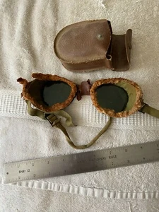 Antique Aviator Goggles Glasses Military - Picture 1 of 12