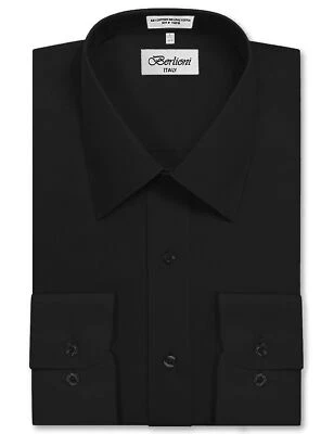 Berlioni Italy Men's Premium Classic French Convertible Cuff Solid Dress Shirt - Image 1 of 2