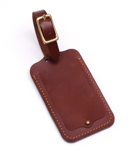 cow Leather travel luggage baggage ID name card tag case holder bag brown 842 - Picture 1 of 5