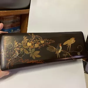 Meiji Red Japanese Lacquered Box Birds - Picture 1 of 20