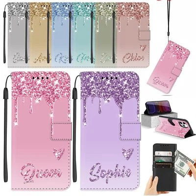 Bling Personalized Case Flip Wallet Leather Cover For iPhone 16 Pro 13 12 14 15 - Image 1 of 4