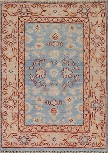 Alfombra turca de lana anudada a mano azul claro con tinte vegetal de 2'x3' - Imagen 1 de 12