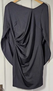Symphony Dress Women's Size M Black Ruched Sleeveless Cape Mini Bodycon - Picture 1 of 18