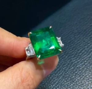 Certificate Muzo Green 17 Ct Colombian Emerald Diamond White Gold Ring - Bild 1 von 2