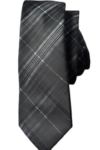 Calvin Klein Men’s Poly Necktie Black Stripes on Black, Solid 59x3" - Picture 1 of 6