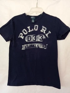 Camisa Polo Ralph Lauren Niños Talla Mediana 10 12 Azul Marino Gráfico Deportivo Universitario - Imagen 1 de 7