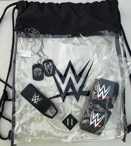 WWE Ringsider VIP Promo Drawstring Bag, Wristbands, Roman Reigns Dog Tags Lot! - Picture 1 of 8