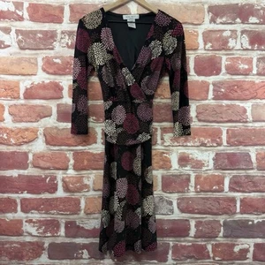 Nine West Dress Womens 6 Black Multicolor Floral Casual Career Tie Back Midi - Picture 1 of 8