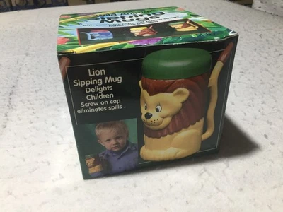 VTG Set of 3 Wild Animal Sipping Mugs Childs Sippy Cup Elephant Lion Monkey - Image 1 of 4
